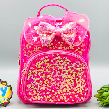 7.5* Inches Girls Fancy Bow Backpack - Dark Pink